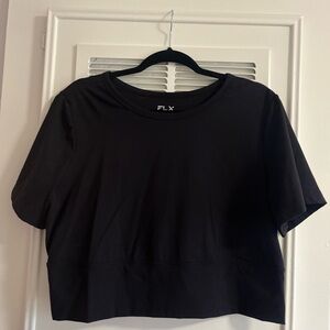 FLX Women's Travel Leisure Athletic Black Crop Top Short Sleeve Shirt Solid